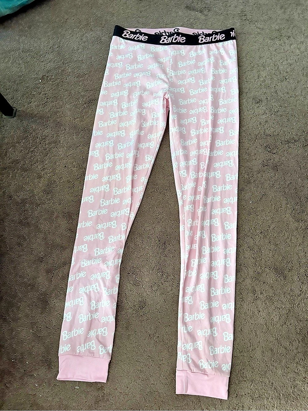 Barbie All-Over Logo Print Lounge Pajama Pants, Pink & Black, Large